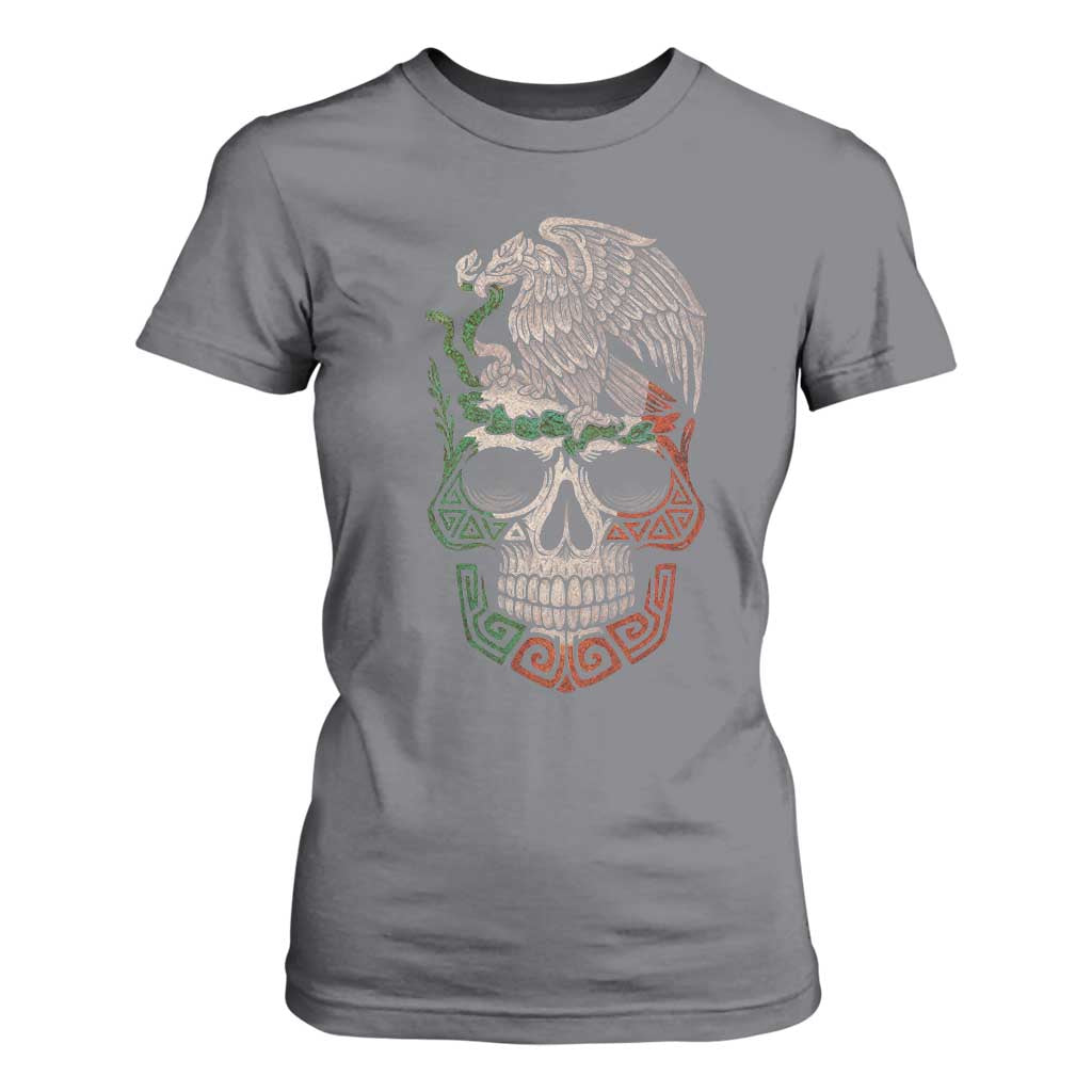 Mexico Coat of Arms Skull T Shirt For Women Eagle Mexican Flag Mexico Heritage Roots TS10 Charcoal Print Your Wear