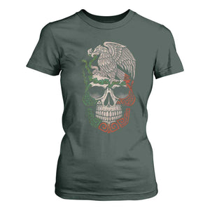 Mexico Coat of Arms Skull T Shirt For Women Eagle Mexican Flag Mexico Heritage Roots TS10 Dark Forest Green Print Your Wear