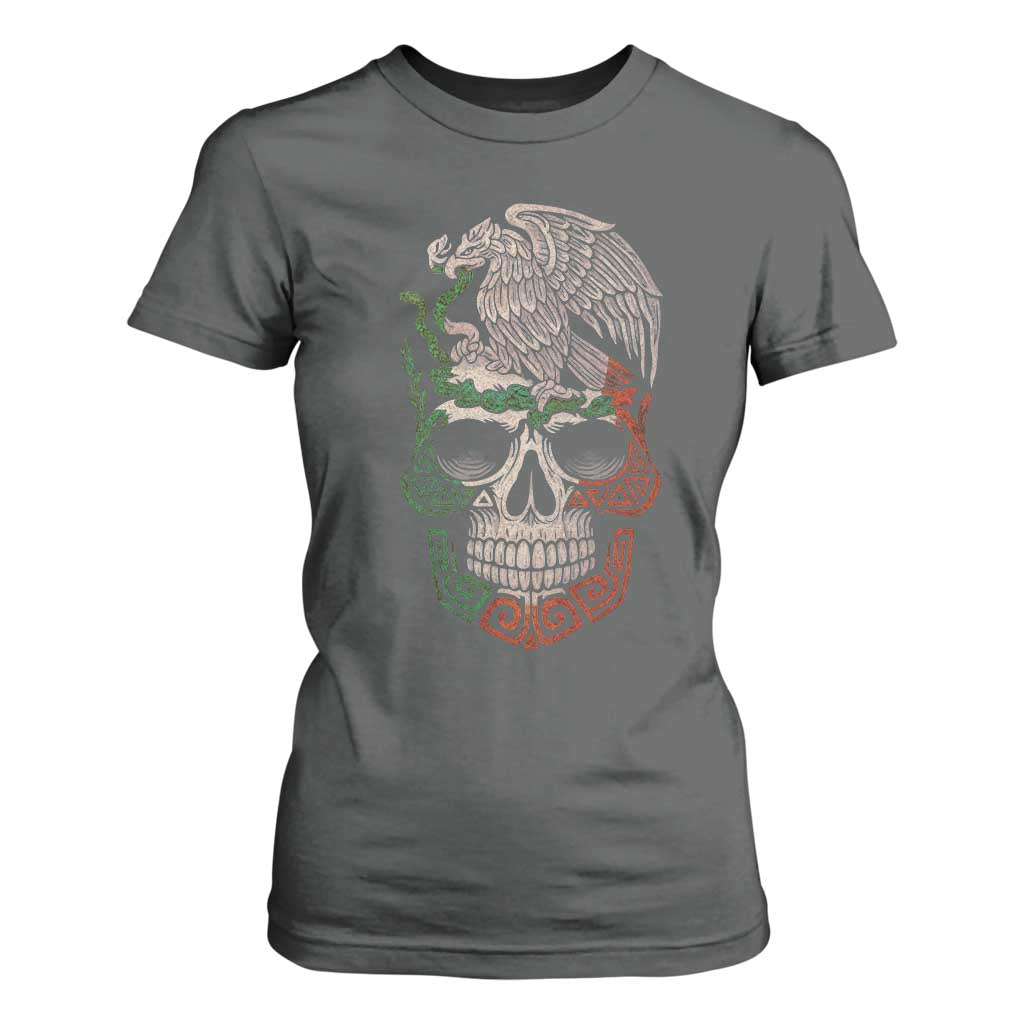 Mexico Coat of Arms Skull T Shirt For Women Eagle Mexican Flag Mexico Heritage Roots TS10 Dark Heather Print Your Wear