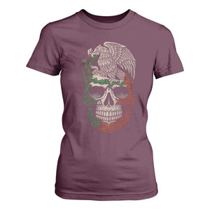 Mexico Coat of Arms Skull T Shirt For Women Eagle Mexican Flag Mexico Heritage Roots TS10 Maroon Print Your Wear