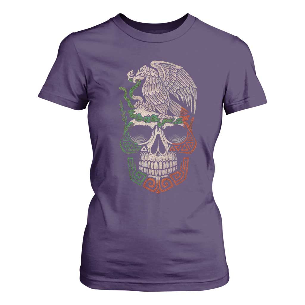 Mexico Coat of Arms Skull T Shirt For Women Eagle Mexican Flag Mexico Heritage Roots TS10 Purple Print Your Wear