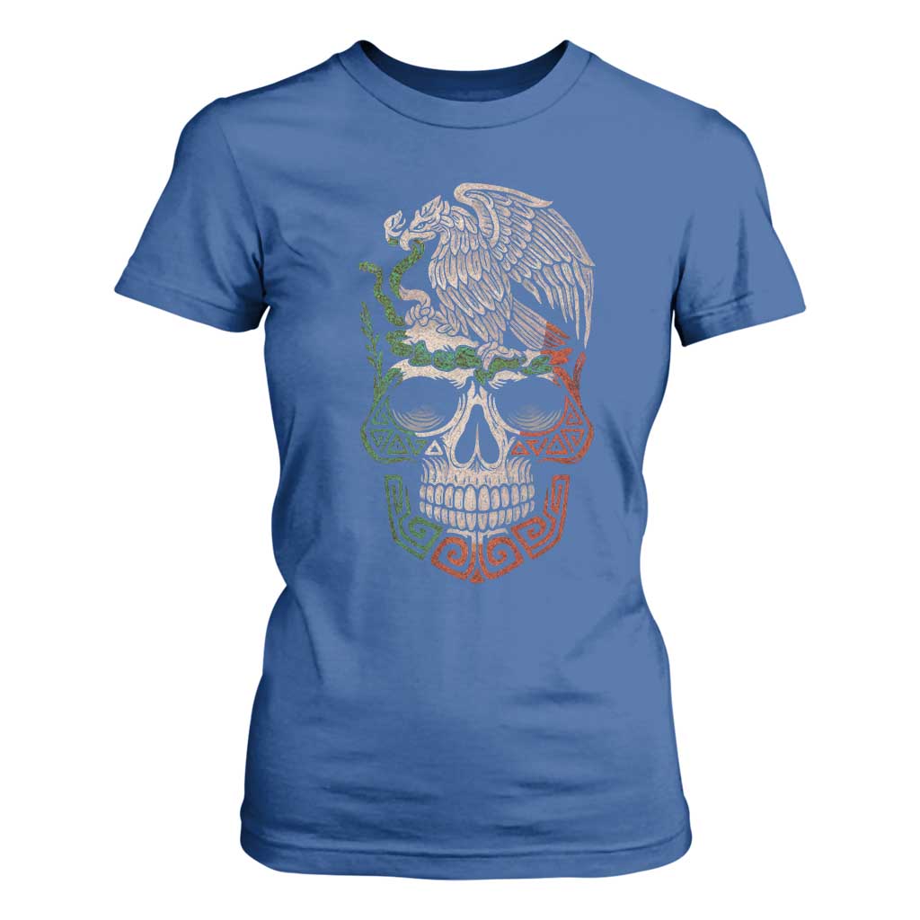 Mexico Coat of Arms Skull T Shirt For Women Eagle Mexican Flag Mexico Heritage Roots TS10 Royal Blue Print Your Wear