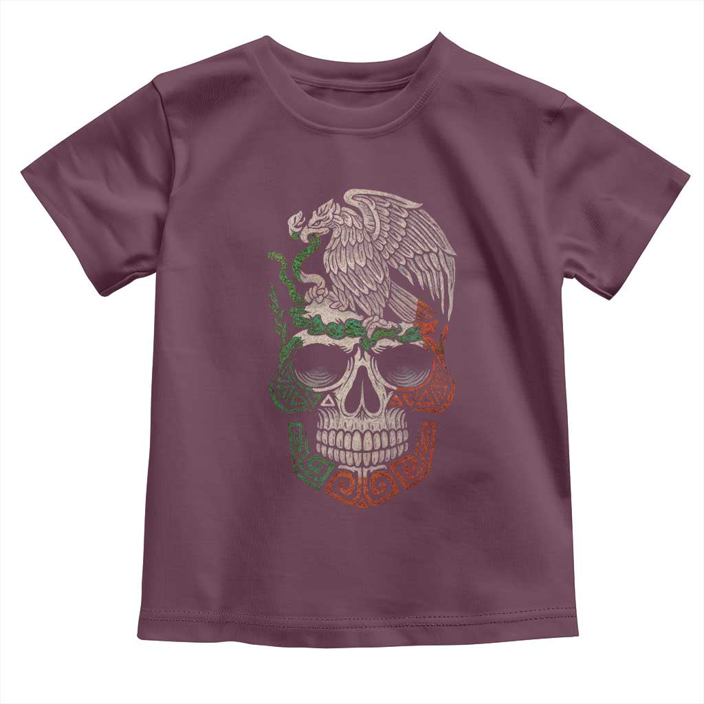 Mexico Coat of Arms Skull Toddler T Shirt Eagle Mexican Flag Mexico Heritage Roots TS10 Maroon Print Your Wear