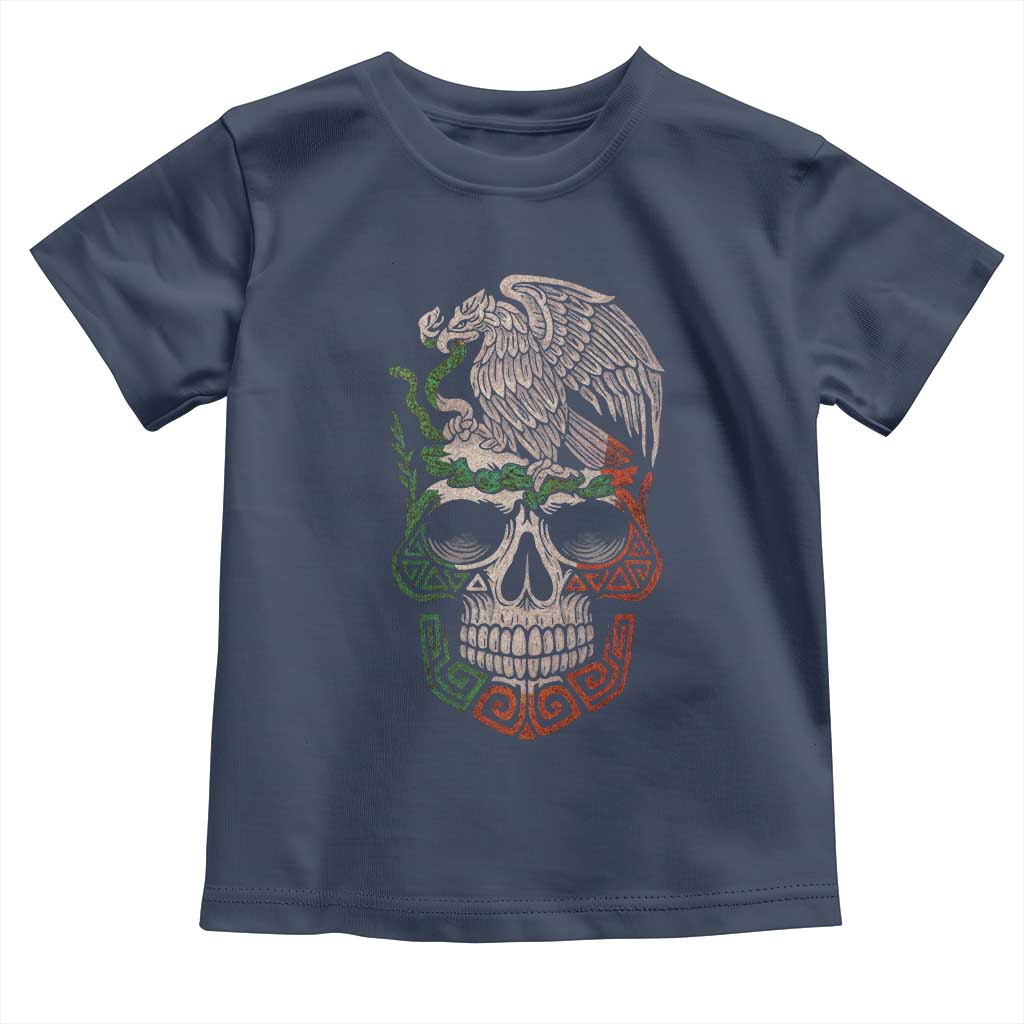 Mexico Coat of Arms Skull Toddler T Shirt Eagle Mexican Flag Mexico Heritage Roots TS10 Navy Print Your Wear