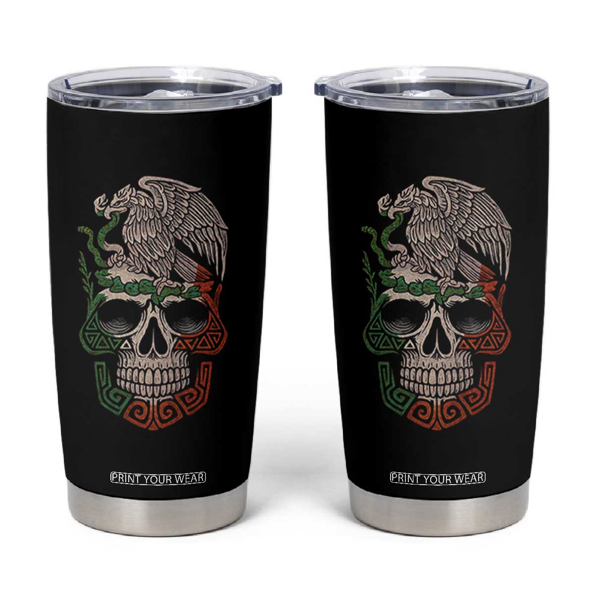 Mexico Coat of Arms Skull Tumbler Cup Eagle Mexican Flag Mexico Heritage Roots TS10 Black Print Your Wear