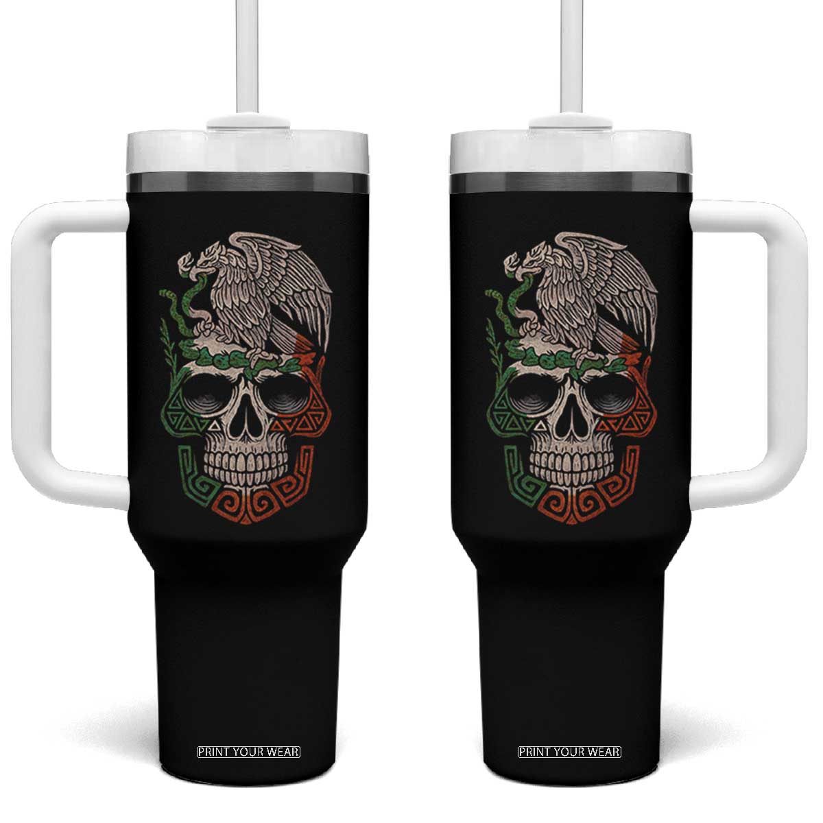 Mexico Coat of Arms Skull Tumbler With Handle Eagle Mexican Flag Mexico Heritage Roots TS10 One Size: 40 oz Black Print Your Wear