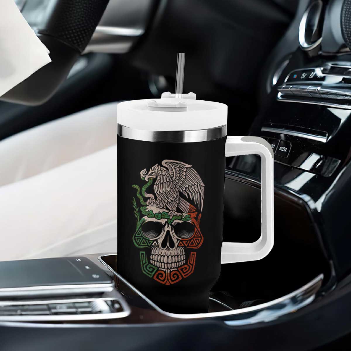 Mexico Coat of Arms Skull Tumbler With Handle Eagle Mexican Flag Mexico Heritage Roots TS10 Print Your Wear