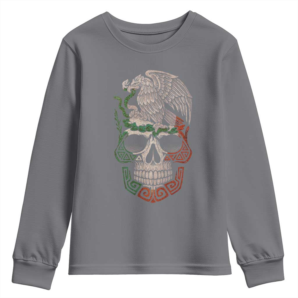 Mexico Coat of Arms Skull Youth Sweatshirt Eagle Mexican Flag Mexico Heritage Roots TS10 Charcoal Print Your Wear
