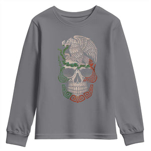 Mexico Coat of Arms Skull Youth Sweatshirt Eagle Mexican Flag Mexico Heritage Roots TS10 Charcoal Print Your Wear