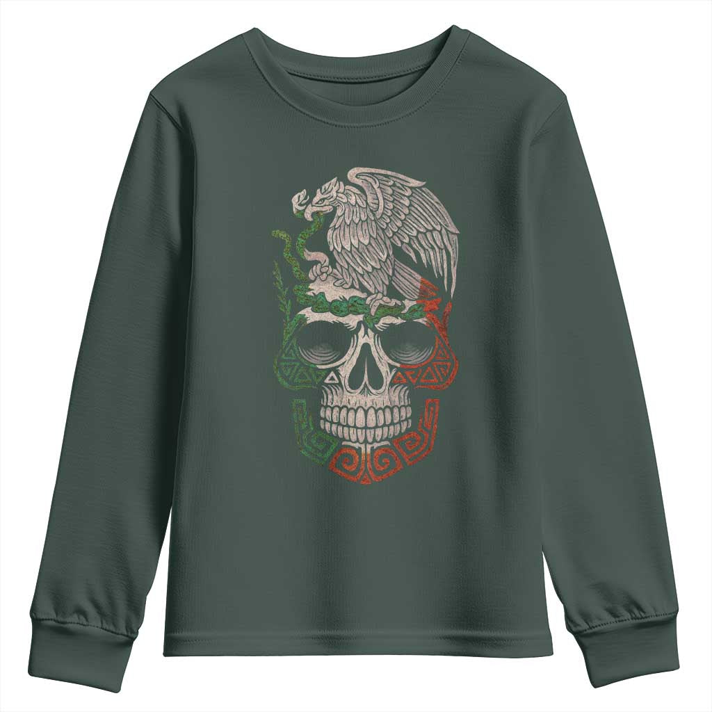 Mexico Coat of Arms Skull Youth Sweatshirt Eagle Mexican Flag Mexico Heritage Roots TS10 Dark Forest Green Print Your Wear