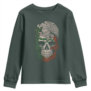 Mexico Coat of Arms Skull Youth Sweatshirt Eagle Mexican Flag Mexico Heritage Roots TS10 Dark Forest Green Print Your Wear