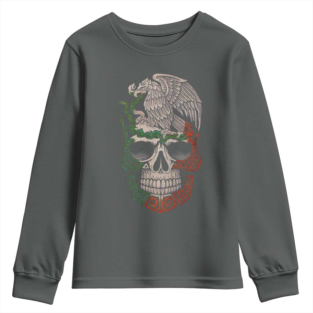 Mexico Coat of Arms Skull Youth Sweatshirt Eagle Mexican Flag Mexico Heritage Roots TS10 Dark Heather Print Your Wear