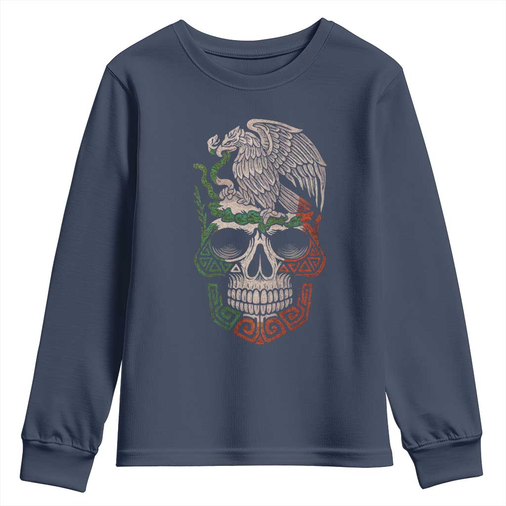 Mexico Coat of Arms Skull Youth Sweatshirt Eagle Mexican Flag Mexico Heritage Roots TS10 Navy Print Your Wear