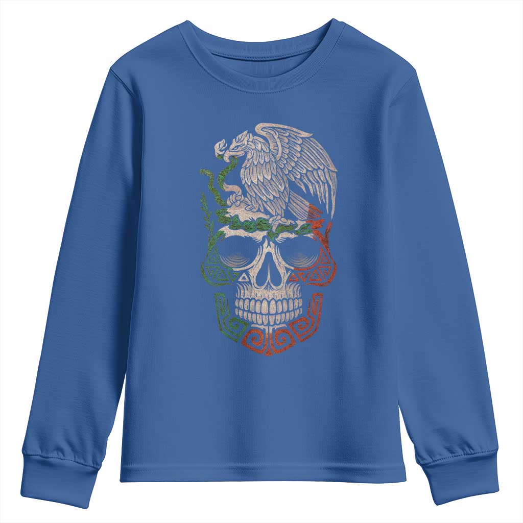 Mexico Coat of Arms Skull Youth Sweatshirt Eagle Mexican Flag Mexico Heritage Roots TS10 Royal Blue Print Your Wear