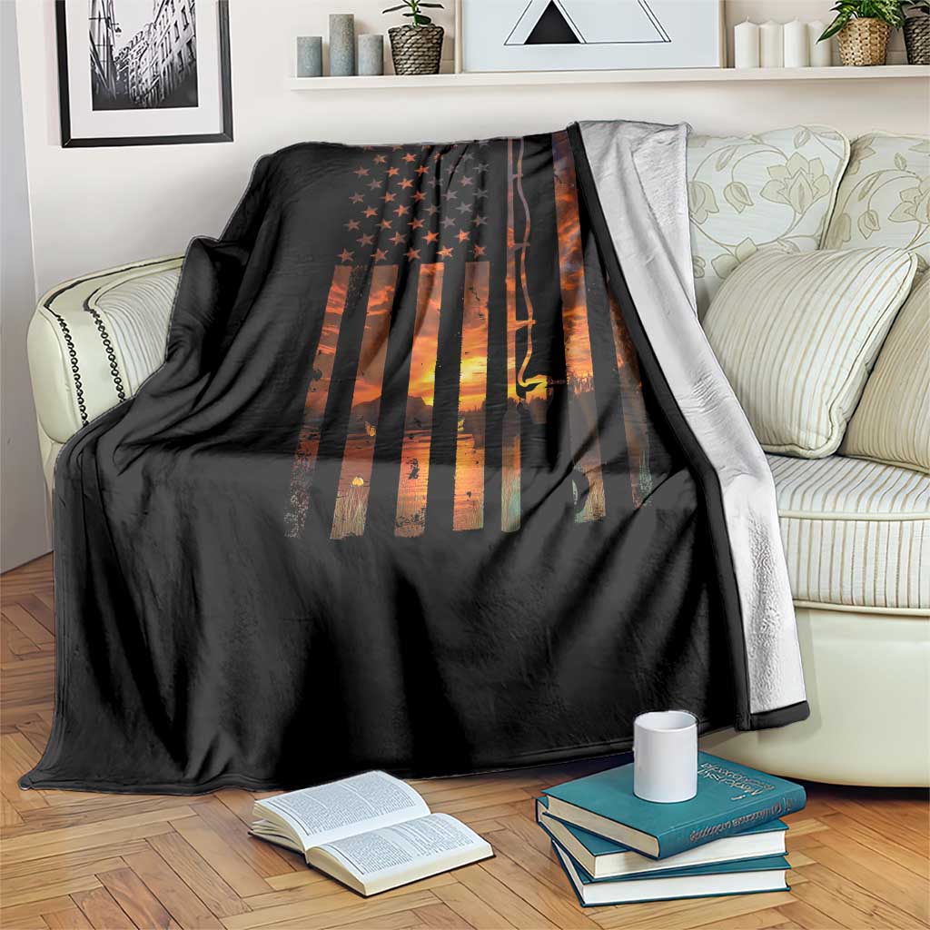 American Flag Fishing Throw Blanket Fish Fisher Fisherman Fishing Rod Sunset TS10 Print Your Wear