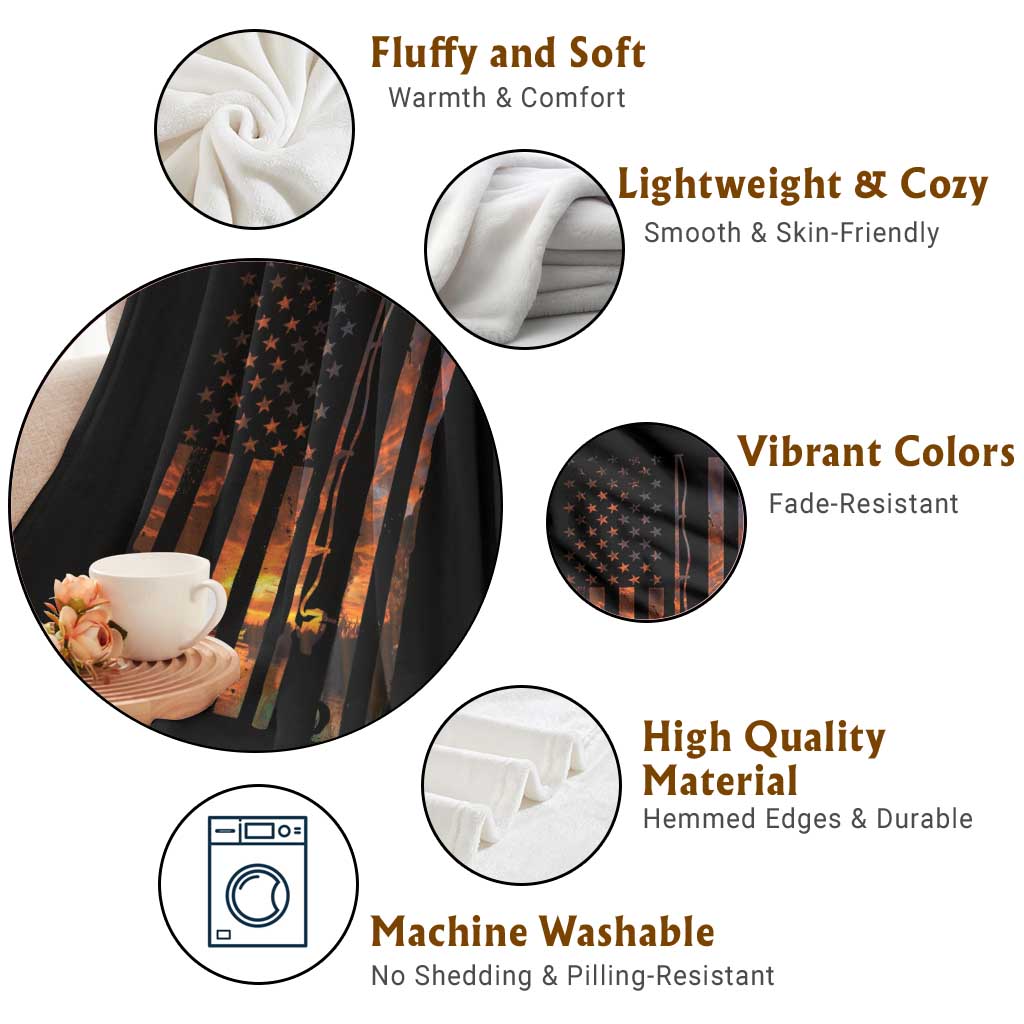 American Flag Fishing Throw Blanket Fish Fisher Fisherman Fishing Rod Sunset TS10 Print Your Wear