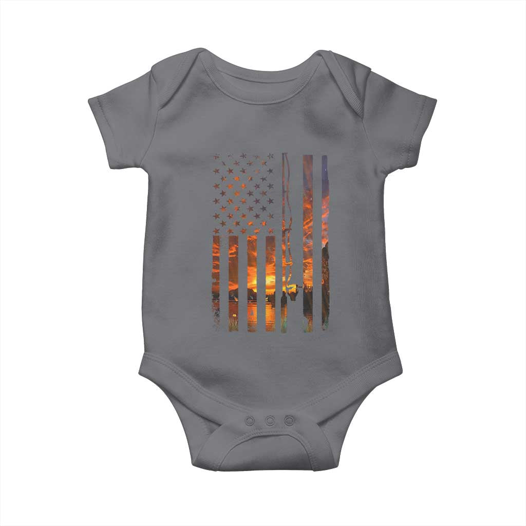 American Flag Fishing Baby Onesie Fish Fisher Fisherman Fishing Rod Sunset TS10 Charcoal Print Your Wear