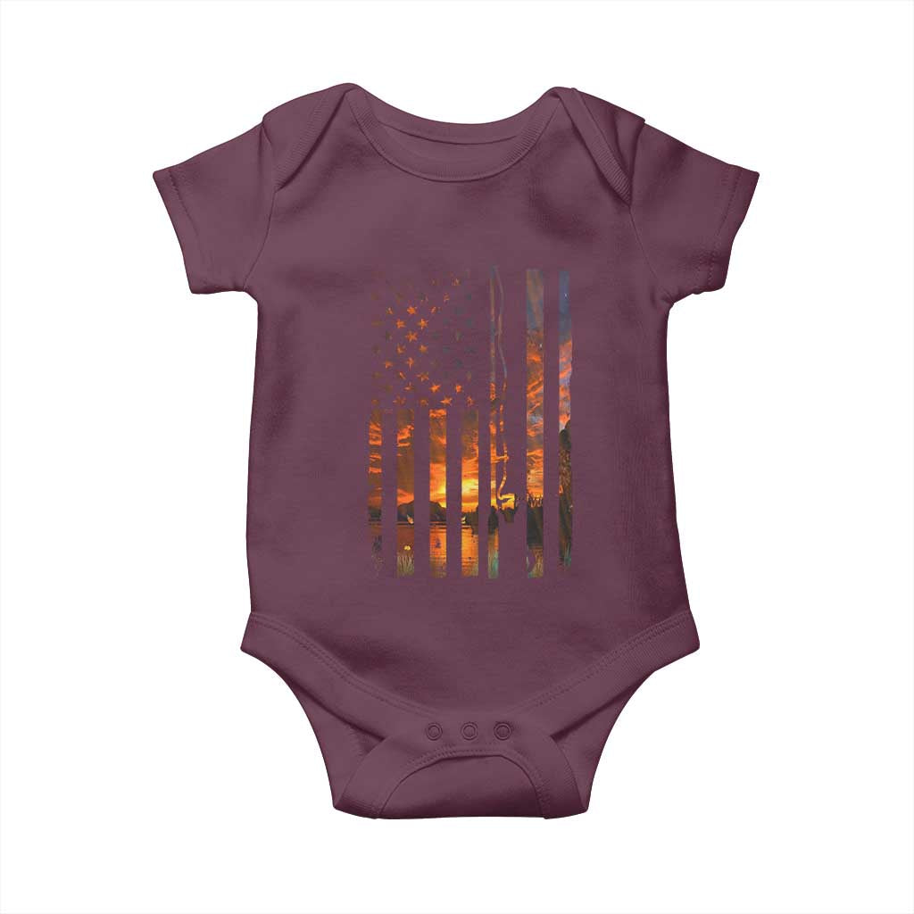 American Flag Fishing Baby Onesie Fish Fisher Fisherman Fishing Rod Sunset TS10 Maroon Print Your Wear
