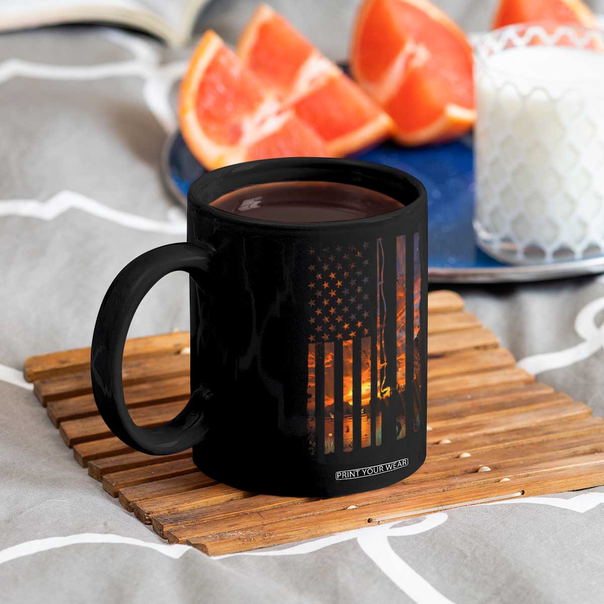 American Flag Fishing Coffee Mug Fish Fisher Fisherman Fishing Rod Sunset TS10 Print Your Wear