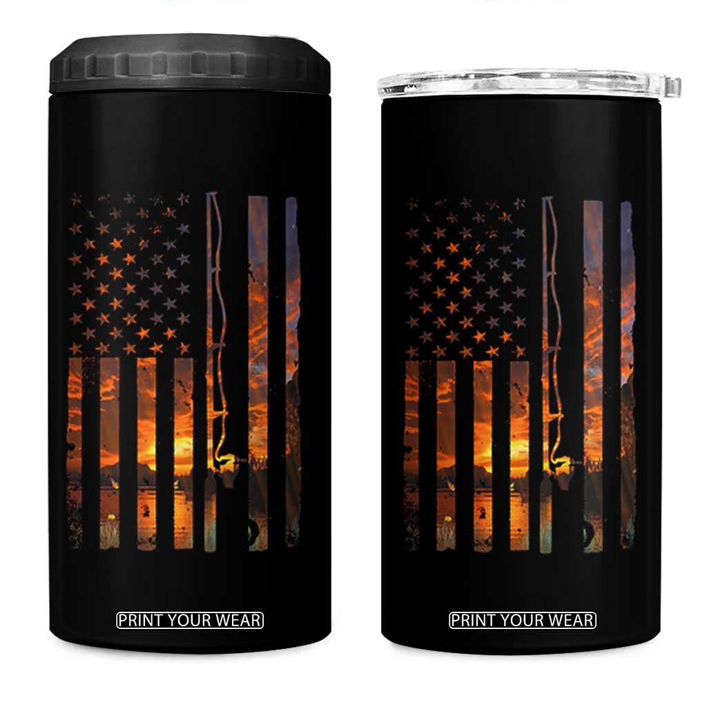 American Flag Fishing 4 in 1 Can Cooler Tumbler Fish Fisher Fisherman Fishing Rod Sunset TS10 One Size: 16 oz Black Print Your Wear