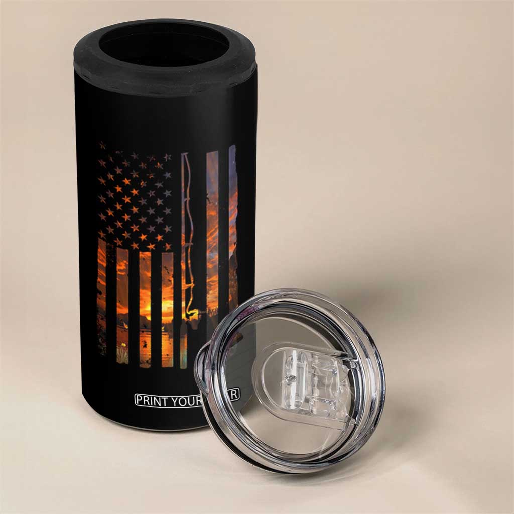 American Flag Fishing 4 in 1 Can Cooler Tumbler Fish Fisher Fisherman Fishing Rod Sunset TS10 Print Your Wear
