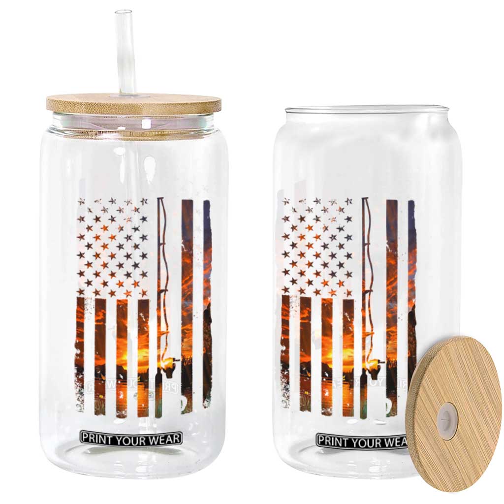 American Flag Fishing Glass Can Fish Fisher Fisherman Fishing Rod Sunset TS10 Print Your Wear