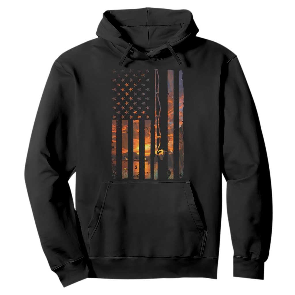 American Flag Fishing Hoodie Fish Fisher Fisherman Fishing Rod Sunset TS10 Black Print Your Wear