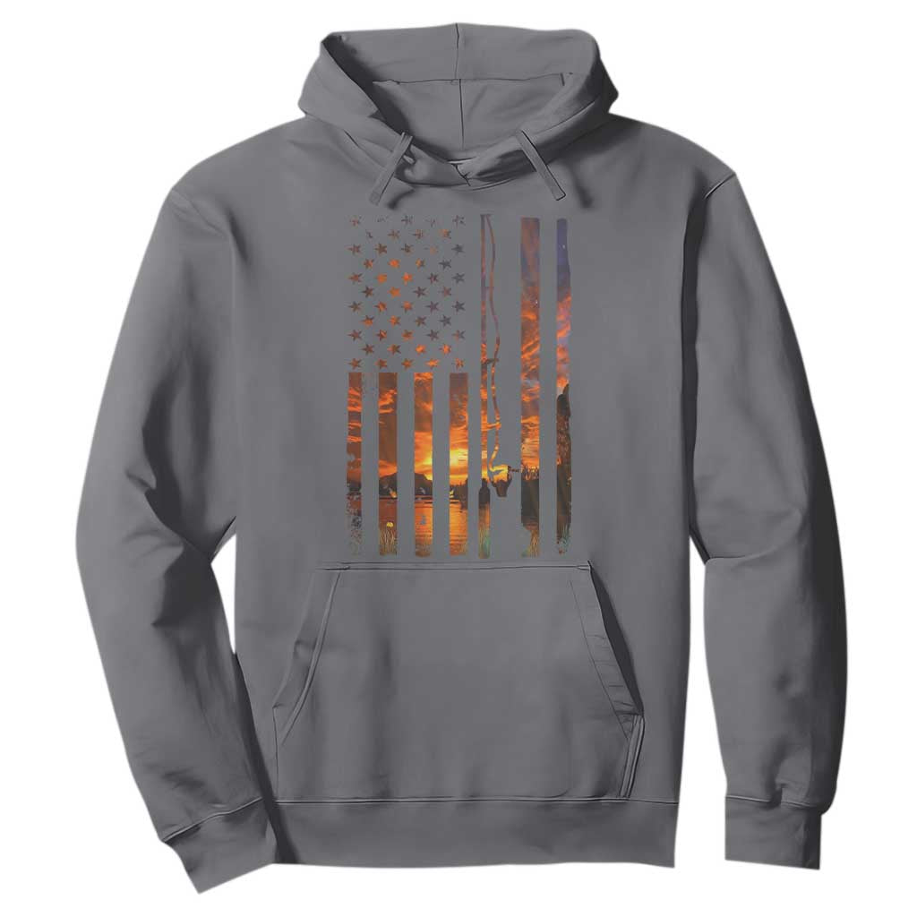 American Flag Fishing Hoodie Fish Fisher Fisherman Fishing Rod Sunset TS10 Charcoal Print Your Wear