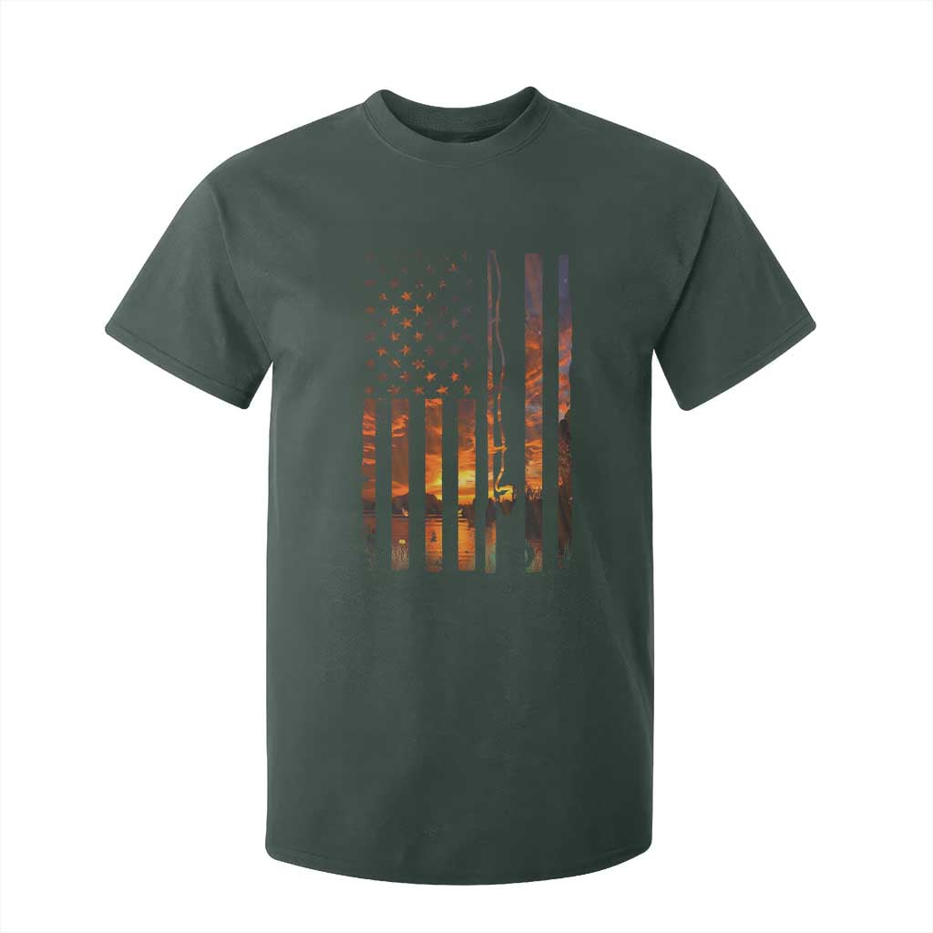 American Flag Fishing T Shirt For Kid Fish Fisher Fisherman Fishing Rod Sunset TS10 Dark Forest Green Print Your Wear