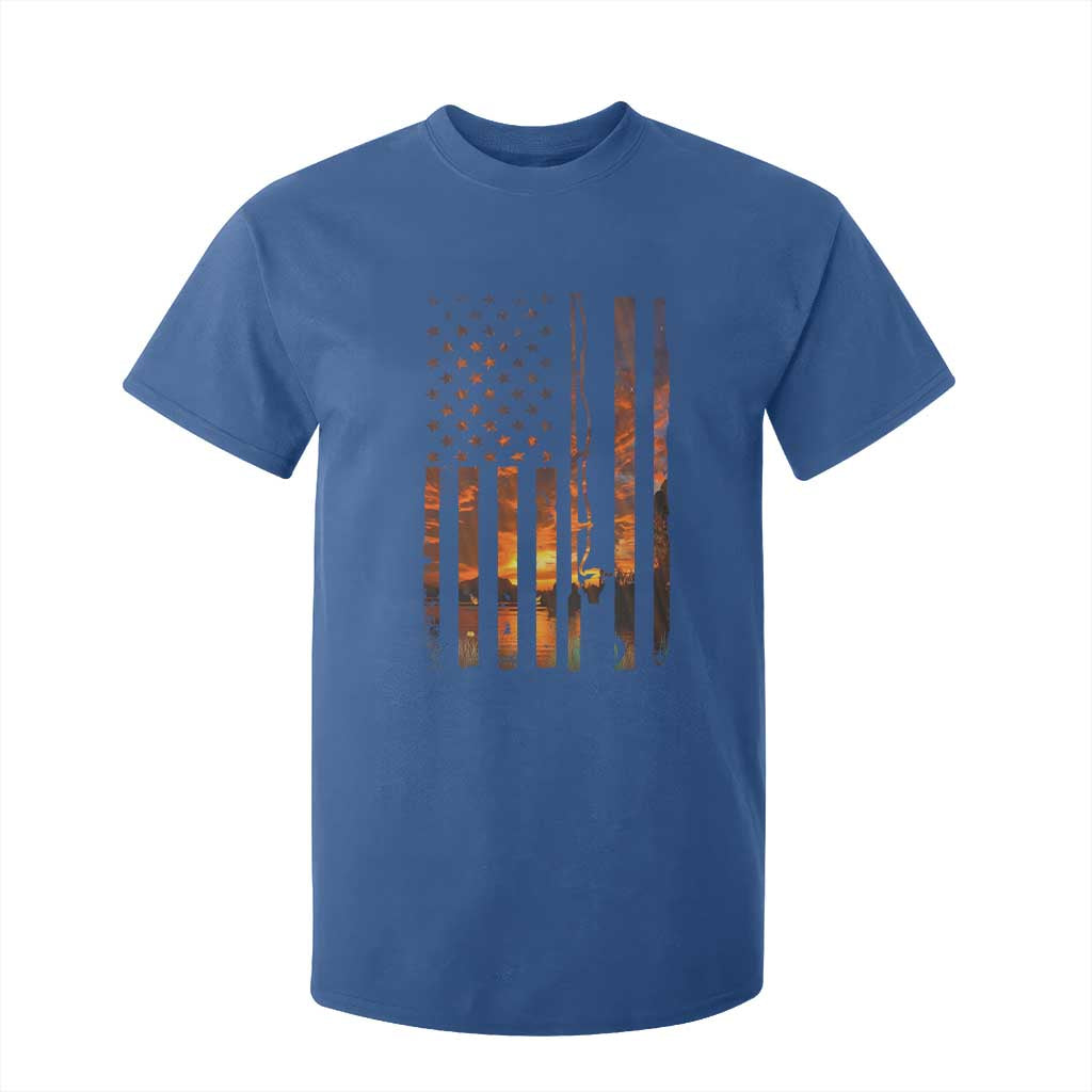 American Flag Fishing T Shirt For Kid Fish Fisher Fisherman Fishing Rod Sunset TS10 Royal Blue Print Your Wear