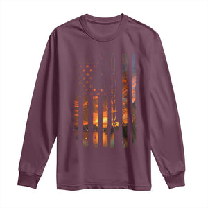 American Flag Fishing Long Sleeve Shirt Fish Fisher Fisherman Fishing Rod Sunset TS10 Maroon Print Your Wear