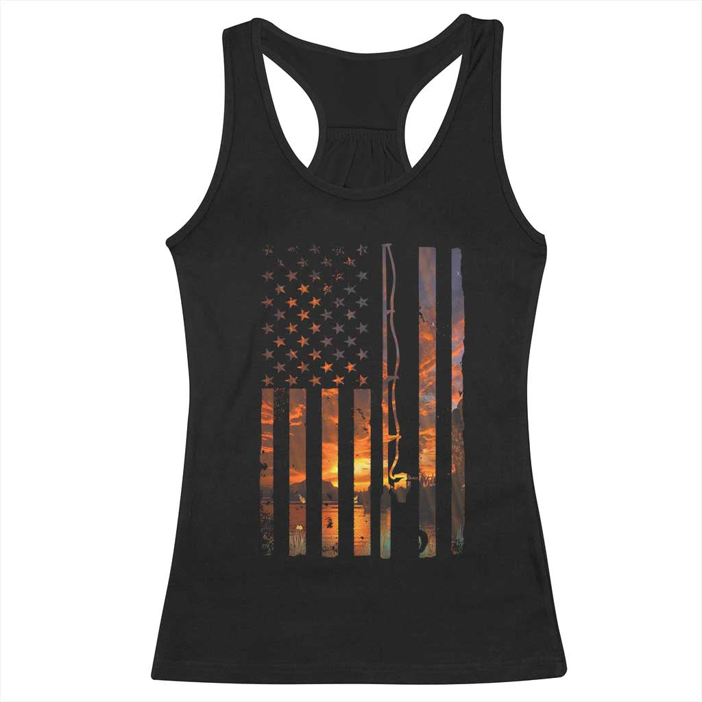 American Flag Fishing Racerback Tank Top Fish Fisher Fisherman Fishing Rod Sunset TS10 Black Print Your Wear