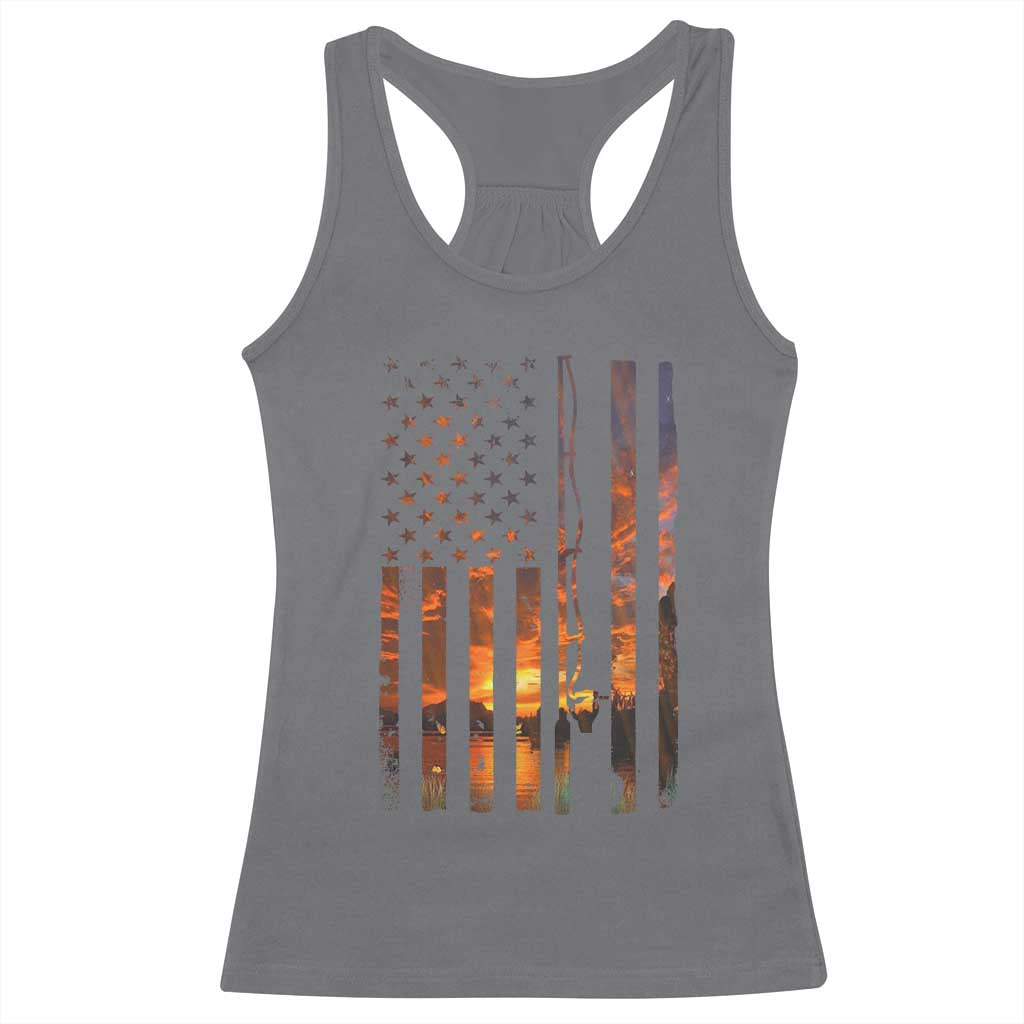 American Flag Fishing Racerback Tank Top Fish Fisher Fisherman Fishing Rod Sunset TS10 Charcoal Print Your Wear