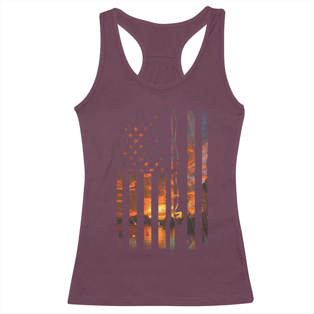 American Flag Fishing Racerback Tank Top Fish Fisher Fisherman Fishing Rod Sunset TS10 Maroon Print Your Wear