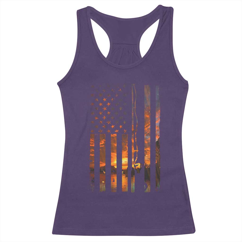 American Flag Fishing Racerback Tank Top Fish Fisher Fisherman Fishing Rod Sunset TS10 Purple Print Your Wear