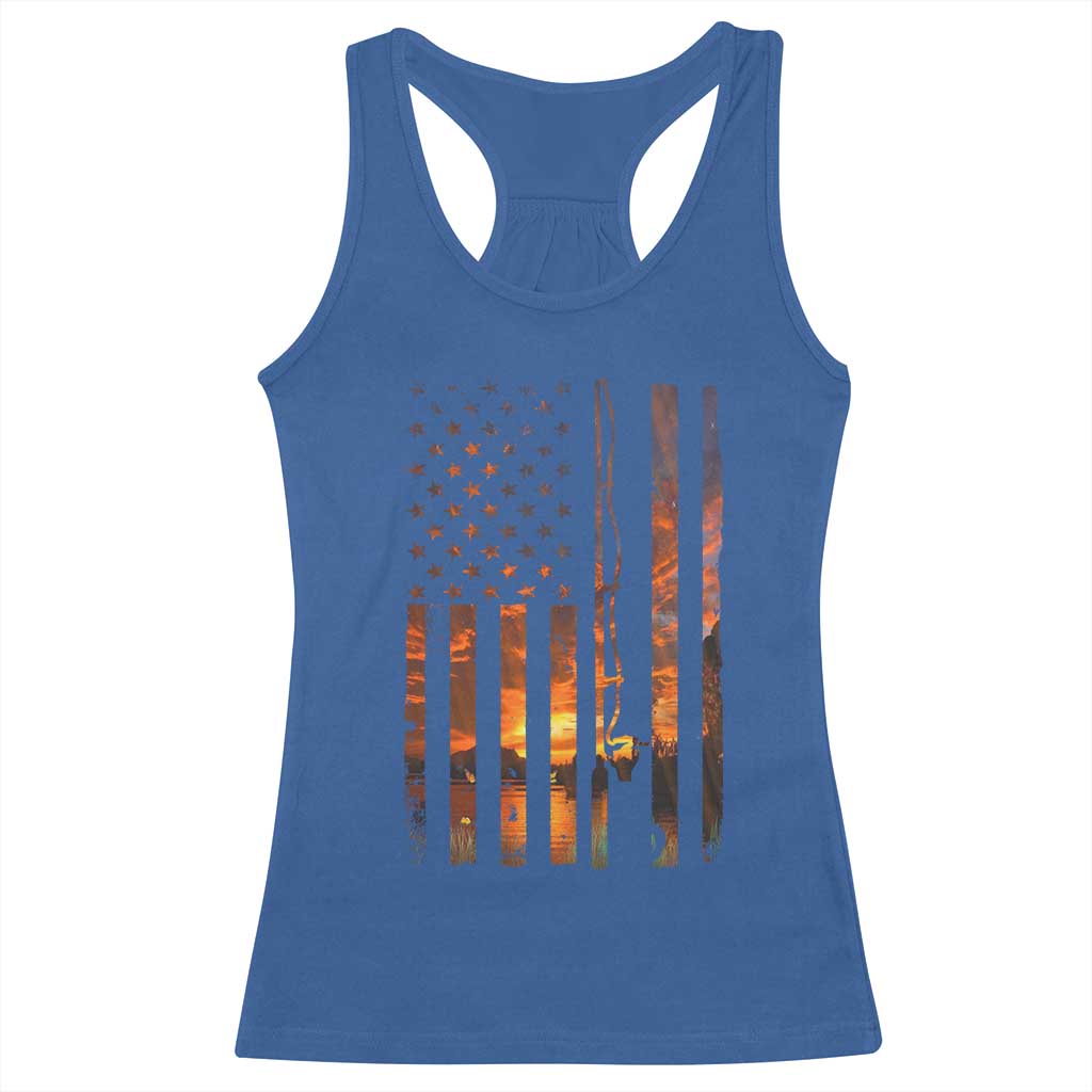 American Flag Fishing Racerback Tank Top Fish Fisher Fisherman Fishing Rod Sunset TS10 Royal Blue Print Your Wear