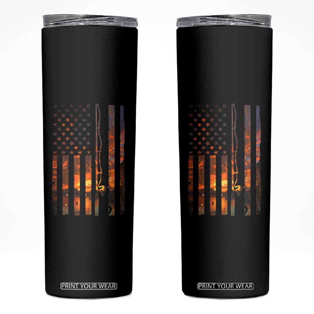 American Flag Fishing Skinny Tumbler Fish Fisher Fisherman Fishing Rod Sunset TS10 Black Print Your Wear