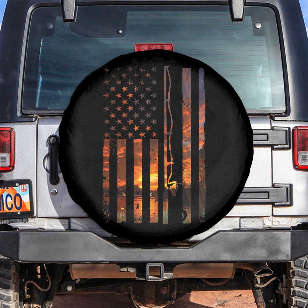 American Flag Fishing Spare Tire Cover Fish Fisher Fisherman Fishing Rod Sunset TS10 No hole Black Print Your Wear