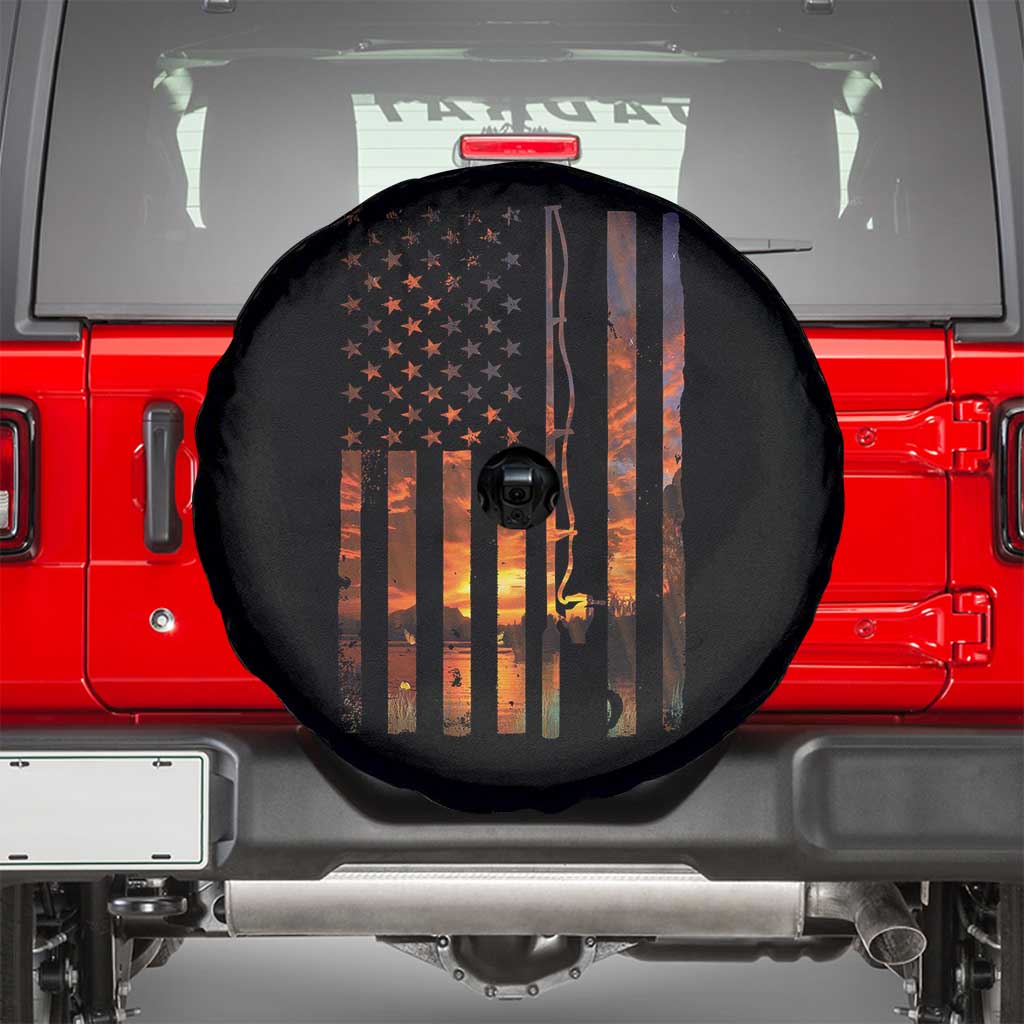 American Flag Fishing Spare Tire Cover Fish Fisher Fisherman Fishing Rod Sunset TS10 Black Print Your Wear