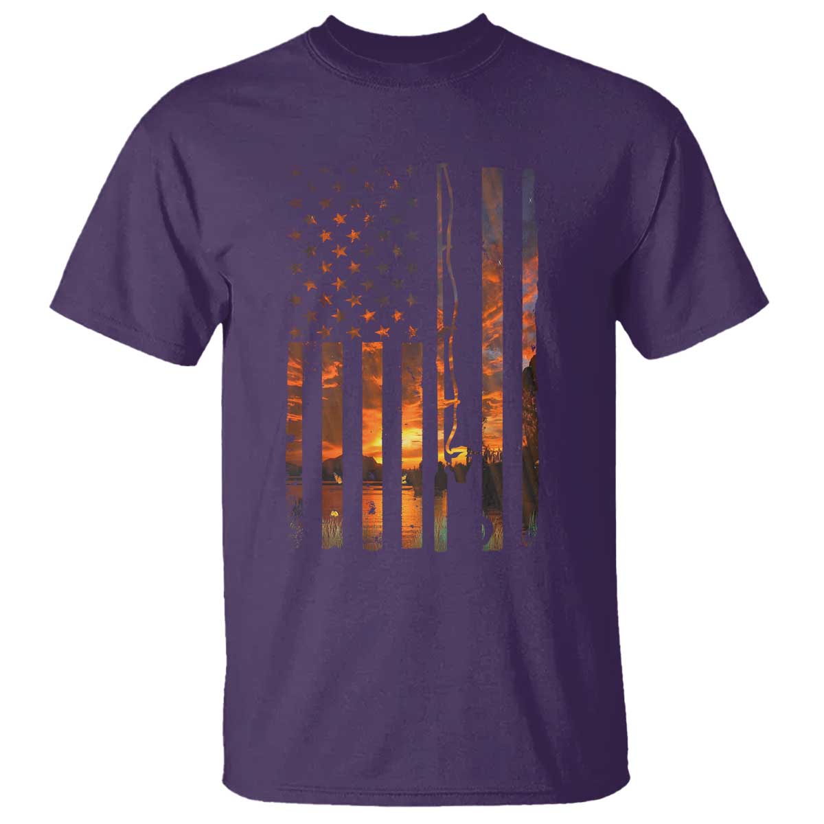 American Flag Fishing T Shirt Fish Fisher Fisherman Fishing Rod Sunset TS10 Purple Print Your Wear