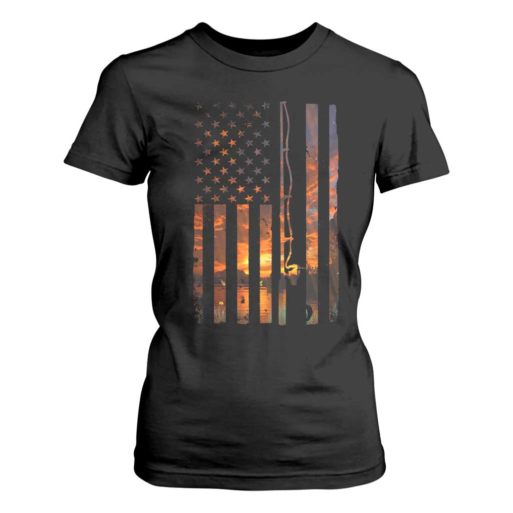 American Flag Fishing T Shirt For Women Fish Fisher Fisherman Fishing Rod Sunset TS10 Black Print Your Wear