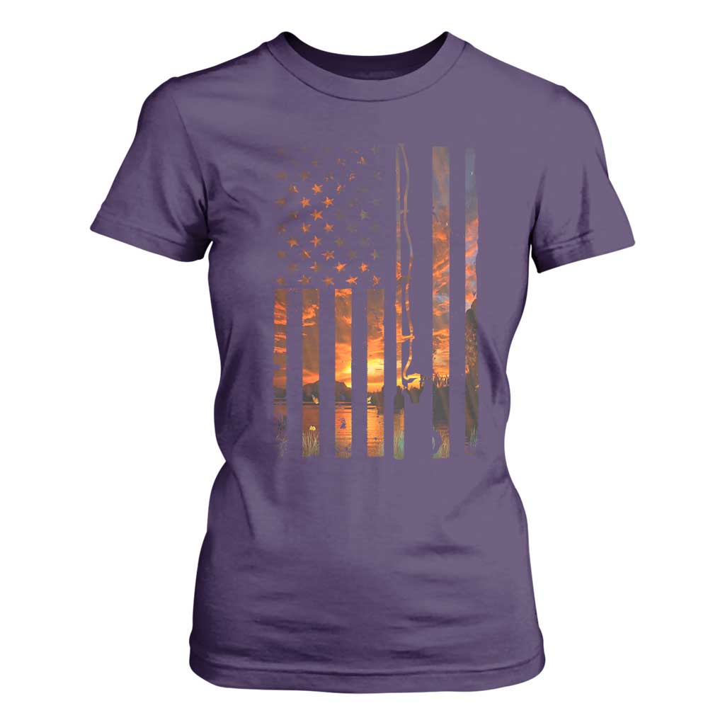American Flag Fishing T Shirt For Women Fish Fisher Fisherman Fishing Rod Sunset TS10 Purple Print Your Wear