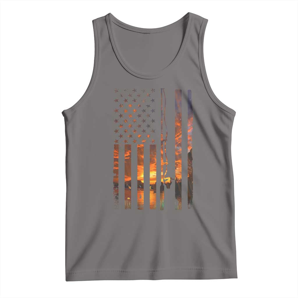 American Flag Fishing Tank Top Fish Fisher Fisherman Fishing Rod Sunset TS10 Deep Heather Print Your Wear