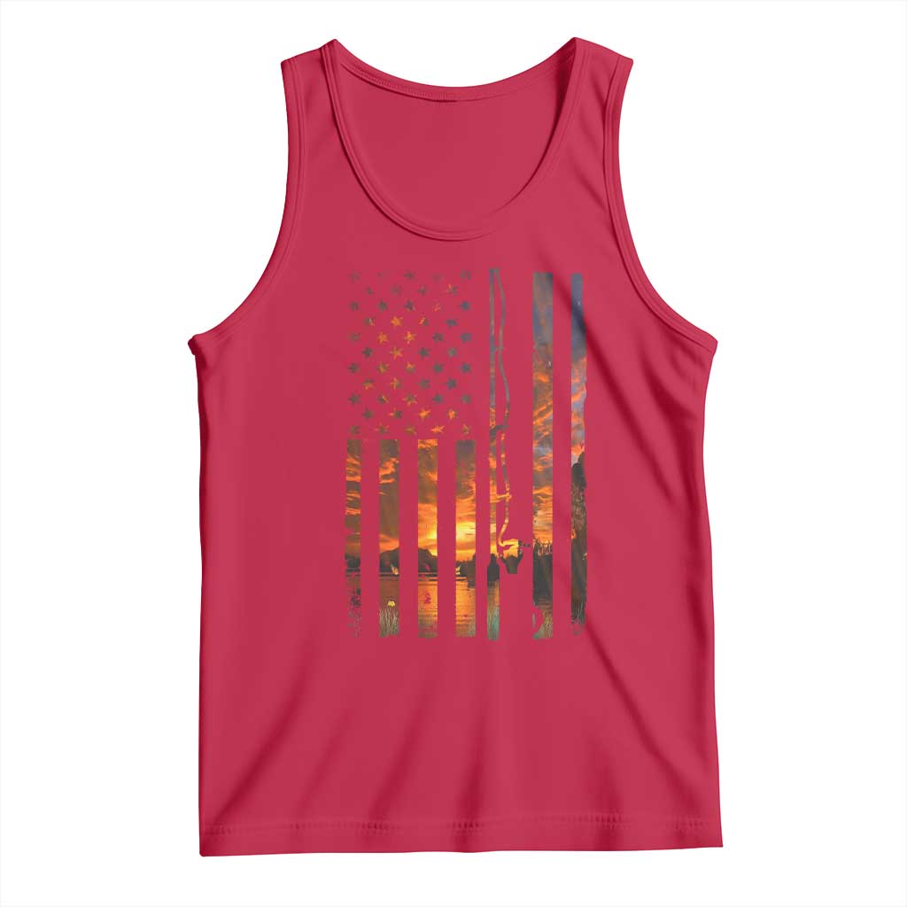 American Flag Fishing Tank Top Fish Fisher Fisherman Fishing Rod Sunset TS10 Red Print Your Wear