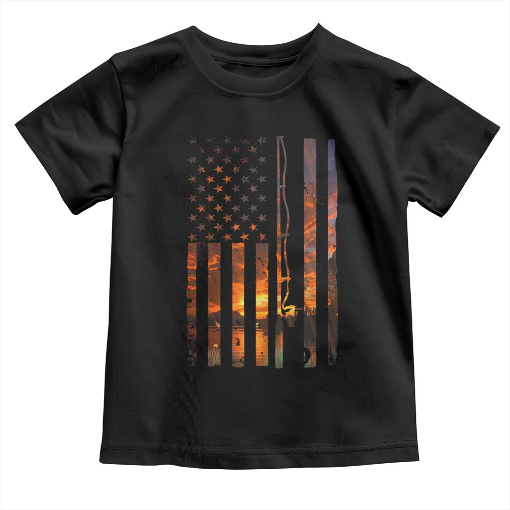 American Flag Fishing Toddler T Shirt Fish Fisher Fisherman Fishing Rod Sunset TS10 Black Print Your Wear