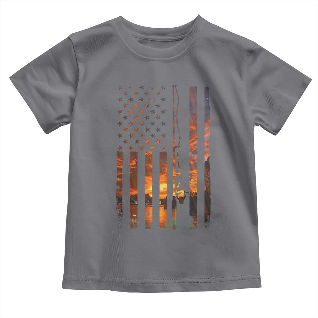 American Flag Fishing Toddler T Shirt Fish Fisher Fisherman Fishing Rod Sunset TS10 Charcoal Print Your Wear