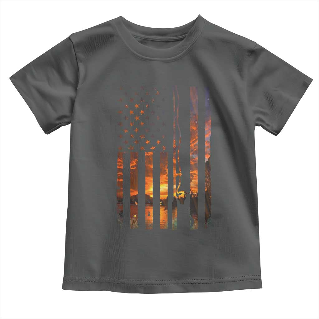 American Flag Fishing Toddler T Shirt Fish Fisher Fisherman Fishing Rod Sunset TS10 Dark Heather Print Your Wear