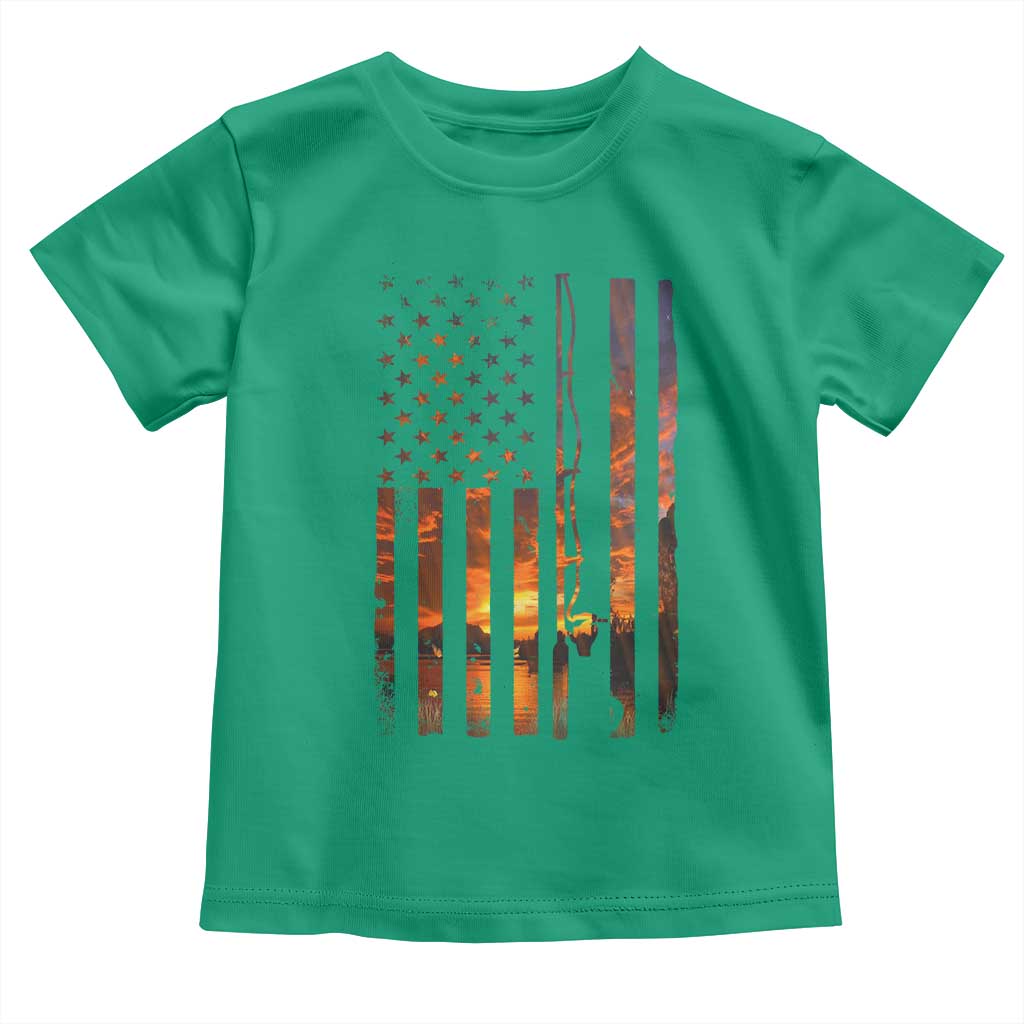 American Flag Fishing Toddler T Shirt Fish Fisher Fisherman Fishing Rod Sunset TS10 Irish Green Print Your Wear