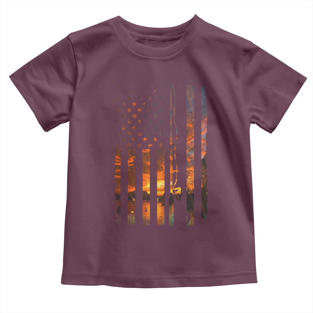 American Flag Fishing Toddler T Shirt Fish Fisher Fisherman Fishing Rod Sunset TS10 Maroon Print Your Wear