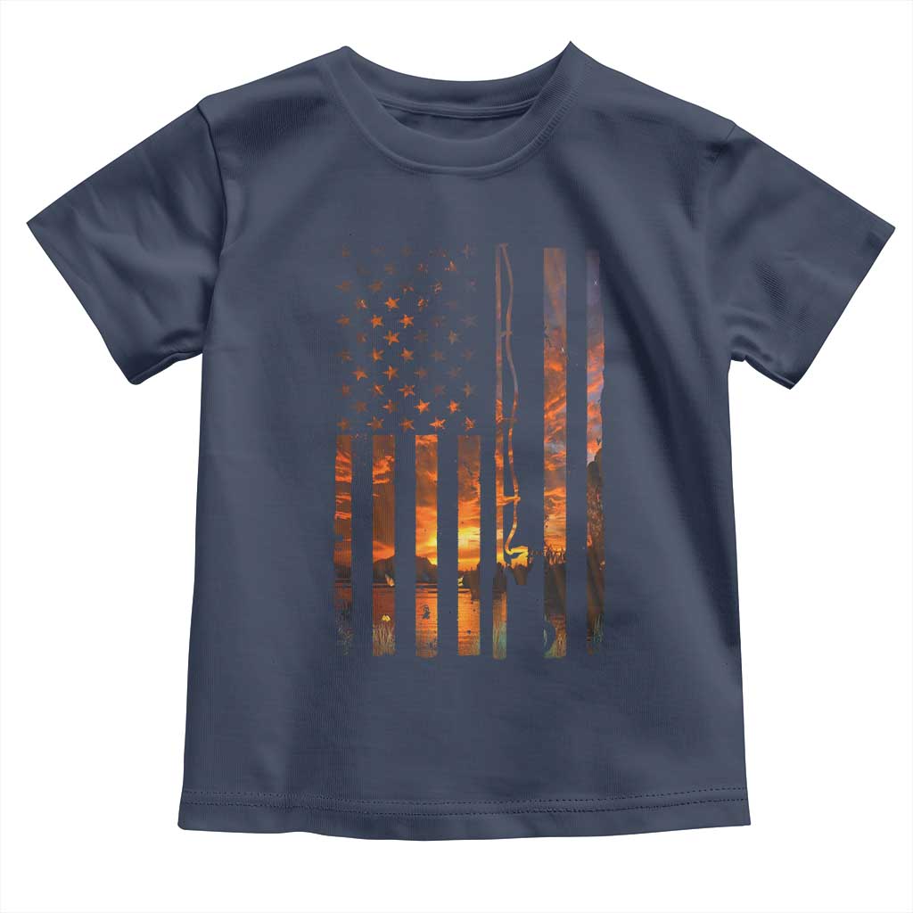 American Flag Fishing Toddler T Shirt Fish Fisher Fisherman Fishing Rod Sunset TS10 Navy Print Your Wear